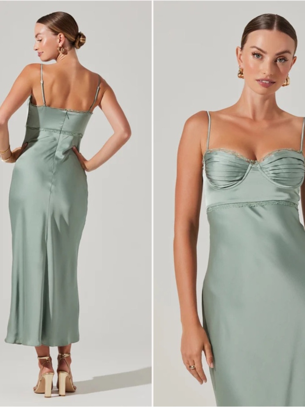Astr Florianne Satin Maxi Dress in Sage Sz S - Picture 2 of 8